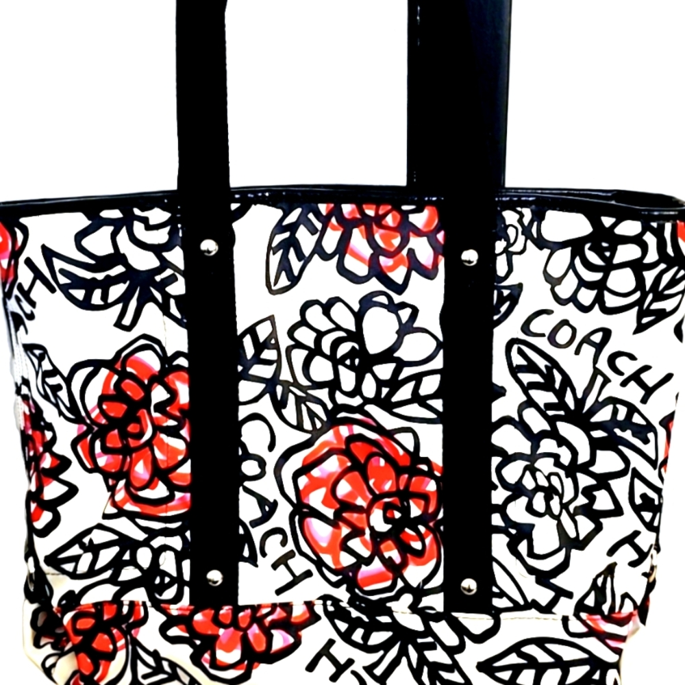 #0102 COACH POPPY GRAFITTI SCRIBBLE FLOWERS TOTE Or BABYBAG
